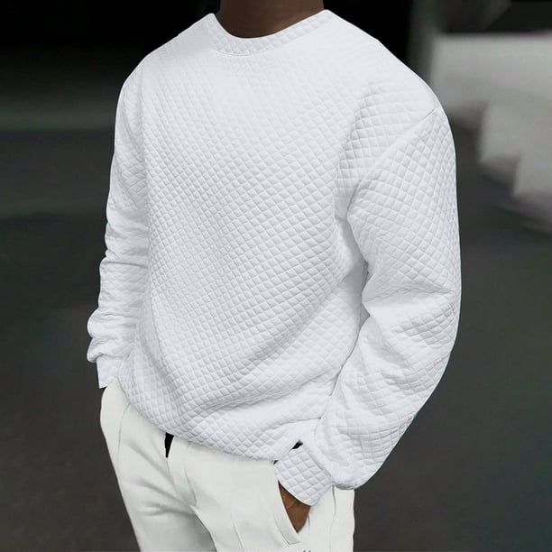 Blusas y camisas de manga larga con cuello redondo para hombre, estilo casual, liso, con cuello redondo, sudadera de manga larga, blusa de poliéster para hombre