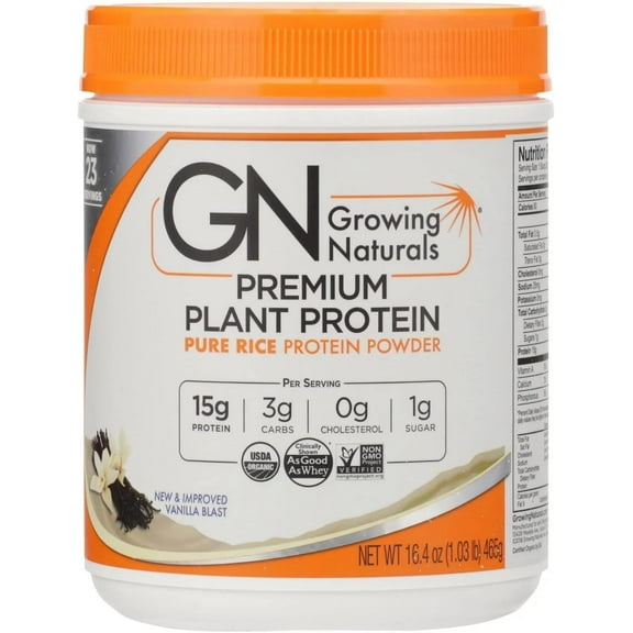 Growing Naturals Rice Protein Isolate Powder, Vanilla Blast, 465-Gram