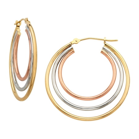 Simply Gold Triple Hoop Earrings in 14kt Three-Tone Gold