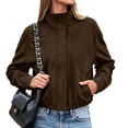 thumbnail image 4 of HAPIMO Women Faux Suede Jacket Zipper Standing Collar Coats Elastic Hem Cropped Outerwear Long Sleeve Fall Fashion Jackets with Pockets Brown XXL, 4 of 8