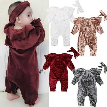 

Pudcoco Infant Baby Girl Ruffle Romper Bodysuit Jumpsuit Outfits Clothes Headband Set