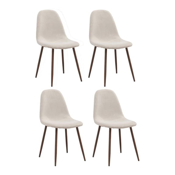 Pemberly Row Mid-Century Fabric and Metal Dining Chair Set of 4 Beigeand Walnut