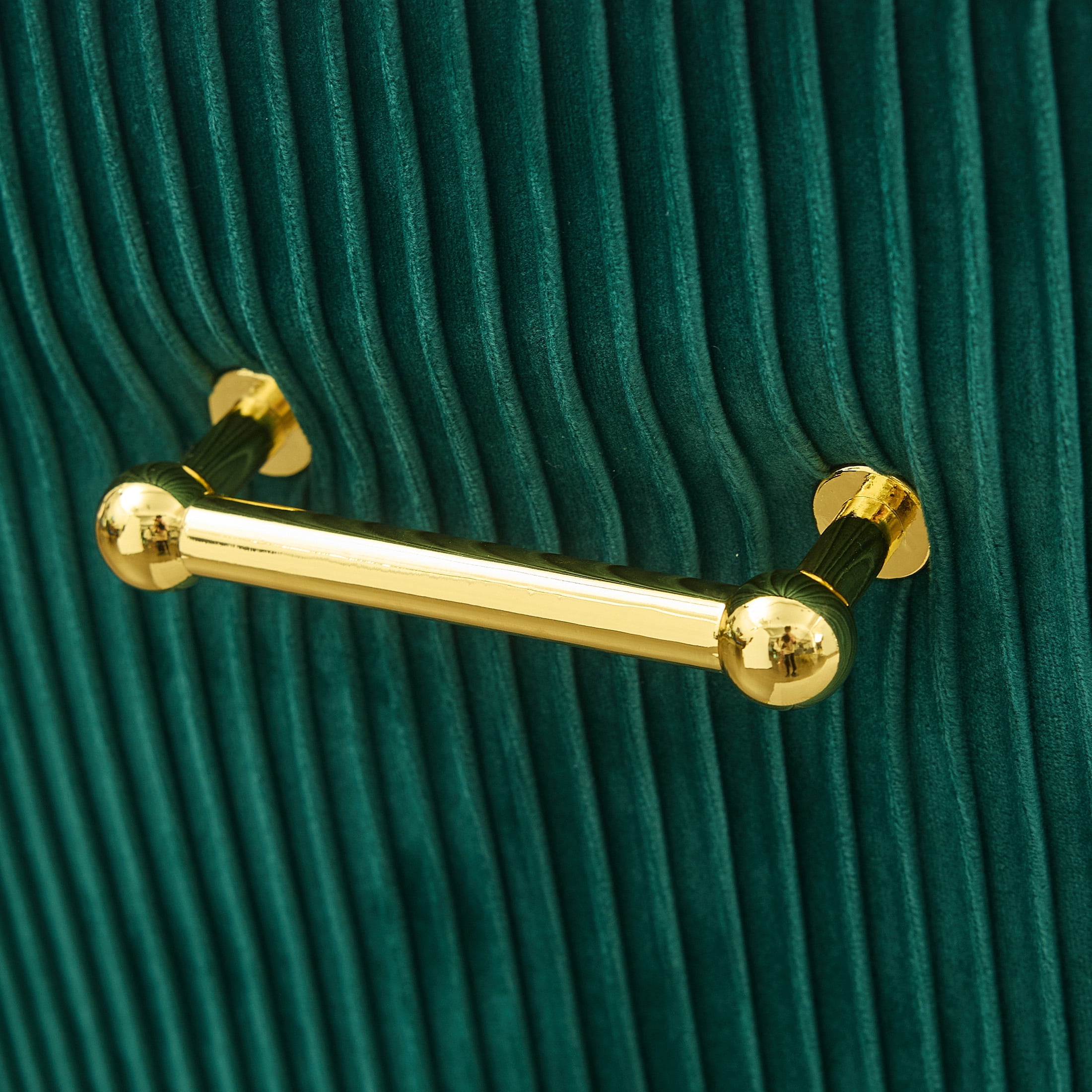 Velvet Dining Chairs Set of 6 with Gold Legs, Upholstered Accent Chairs, Pleated Back & Gold Pull Handle, Mid-Century Modern for Dining Room, Kitchen, Living Room, Green