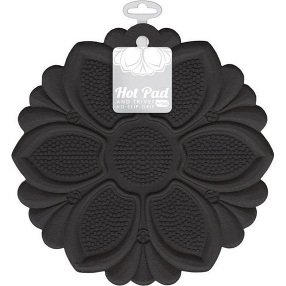 Talisman Designs Silicone Pot Holder, Trivet/Hot Pad, Multi-Tool - Black Flower