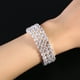thumbnail image 4 of BRIGHTFUFU Pulsera con tachuelas de diamantes de imitación Brazalete con incrustaciones de diamantes de imitación Pulsera de puño abierto de tres capas (Plata), 4 of 6