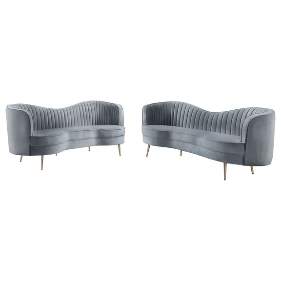 Sophia 2-piece Upholstered Channel Tufted Sofa Set Grey