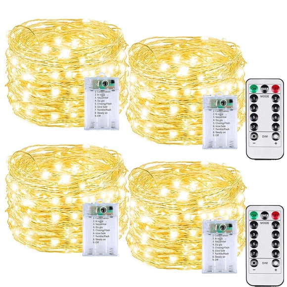 Cadena de luces BOSSERN de 20 pies, 60 LED, 4 unidades, mando a distancia a prueba de agua