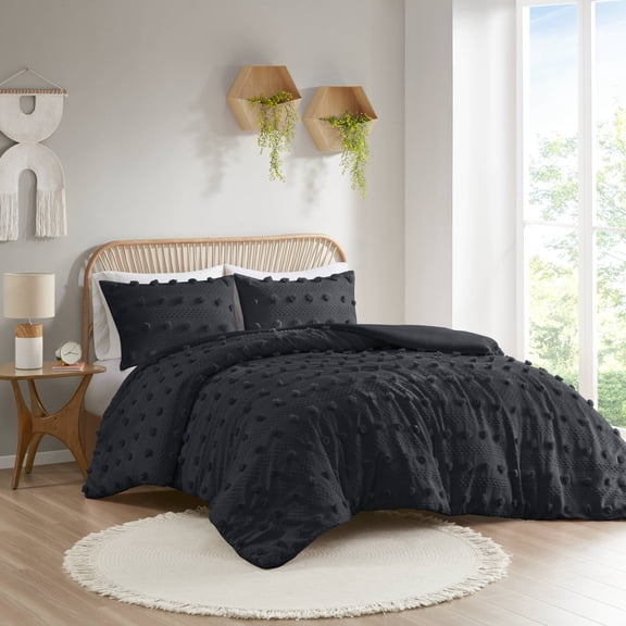 Dokea 3 PCS Full/Queen Clip Jacquard Duvet Cover Set Black - Bedding Sets