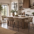thumbnail image 3 of Guyou Farmhouse Woven Bar stools Set of 2, 27 Inch Linen Upholstered Rattan Counter Height Bar Chairs, Modern Cane Kitchen Island Chairs with Curved Back for Dining Room Patio Garden, White, 3 of 11