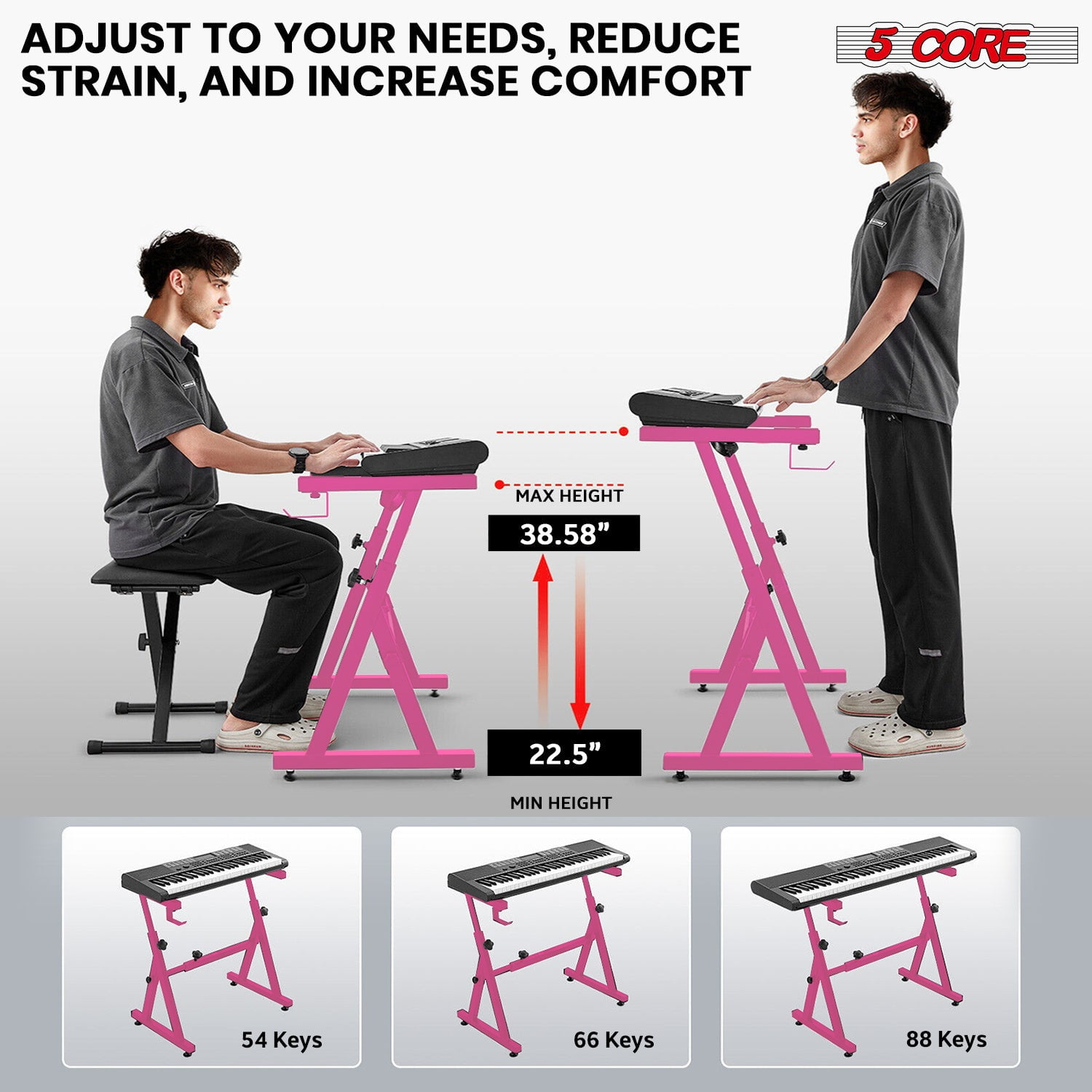 Adjustable Z-Style Keyboard Stand Riser – Heavy Duty Portable Music Stand for 54-88 Key Pianos, Synthesizers & DJ Gear