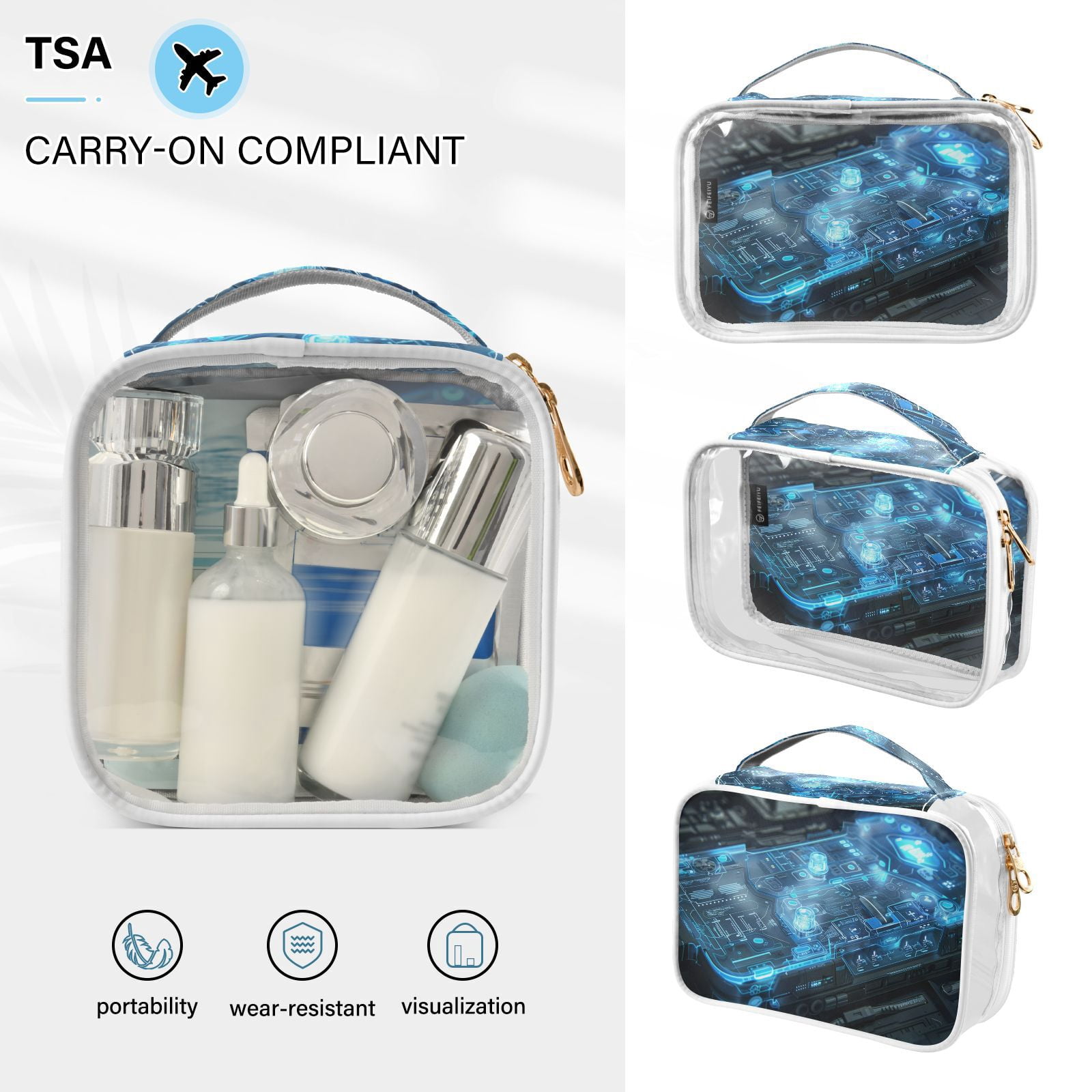 Clear Makeup Bags with Handle Large Opening 2 Pack Set Toiletry Bag Quart Size Bag, for Women Man Traveling Travel Essentials, Toiletries and Other. Game Capture