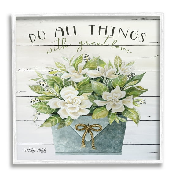 Do All Things With Great Love Floral Magnolia Pail Planked Look Botanical & Floral Framed Art Print Wall Art, 17x17