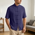 thumbnail image 5 of UVEASISHA Cotton Linen Button Down Shirts for Men Traditional Kung Fu Uniform Short Sleeve Shirt Stand Collar Casual Chinese Frog Buttons Shirts Navy 4XL, 5 of 10