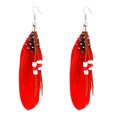 thumbnail image 3 of Pendientes largos de plumas de pavo real con cuentas de arroz bohemias de estilo retro en gran stock, 3 of 6
