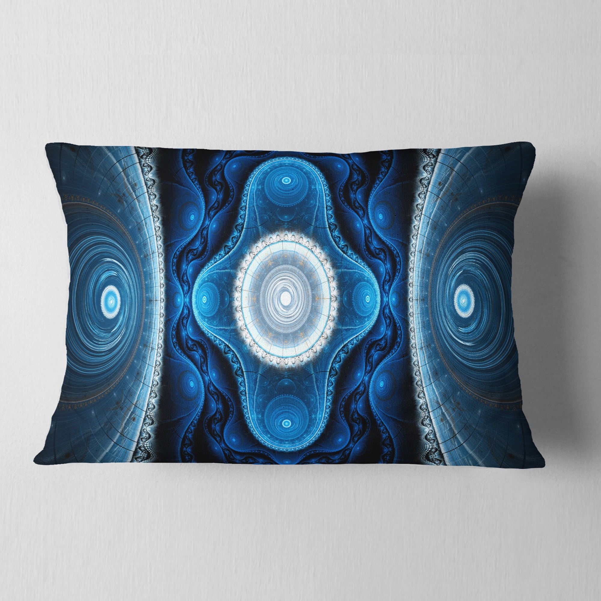 Designart Cabalistic Blue Fractal Design - Abstract Throw Pillow - 12x20