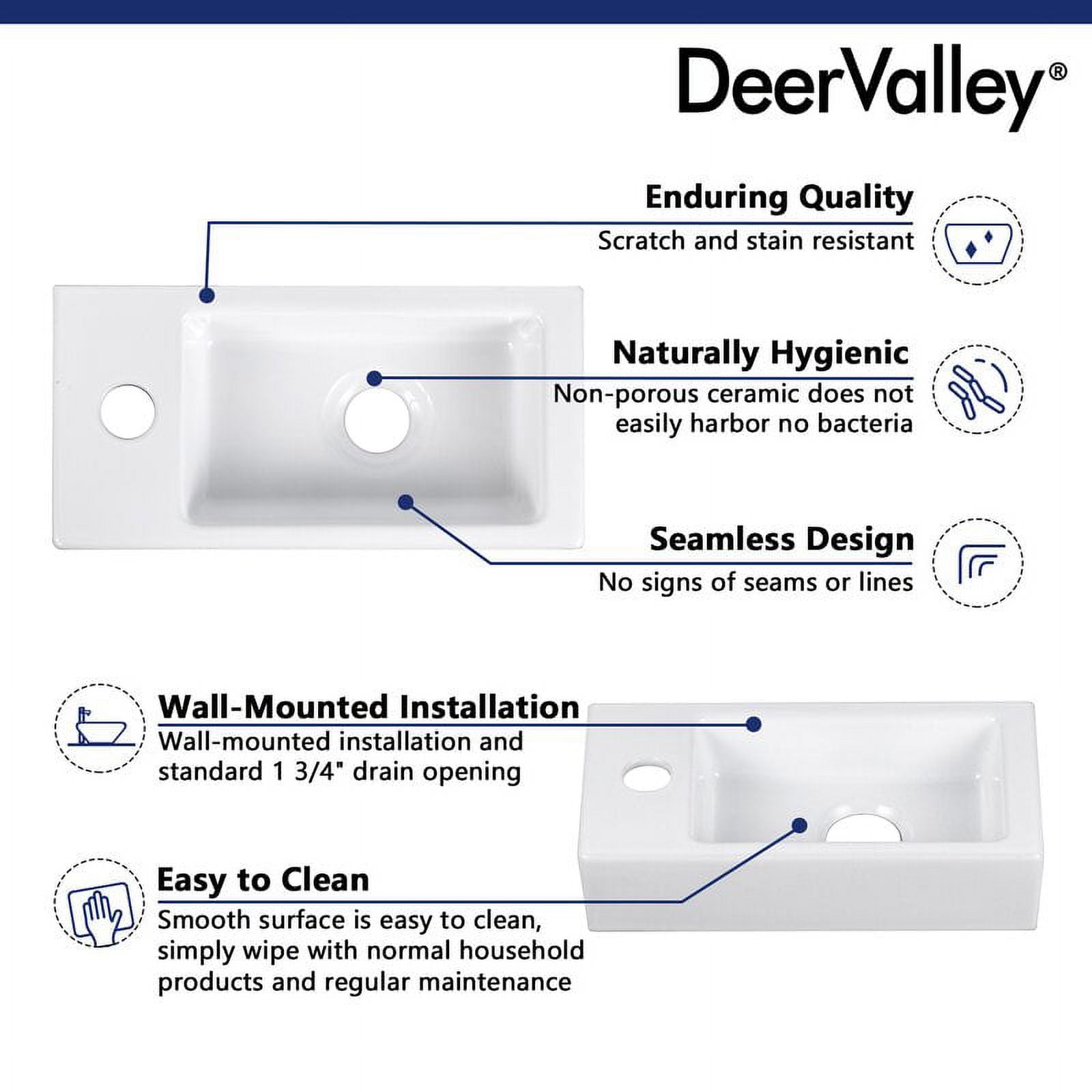 DeerValley Ceramic Rectangular 7'' Wall Mount Sink for Bathroom,White ,DV-1V081L