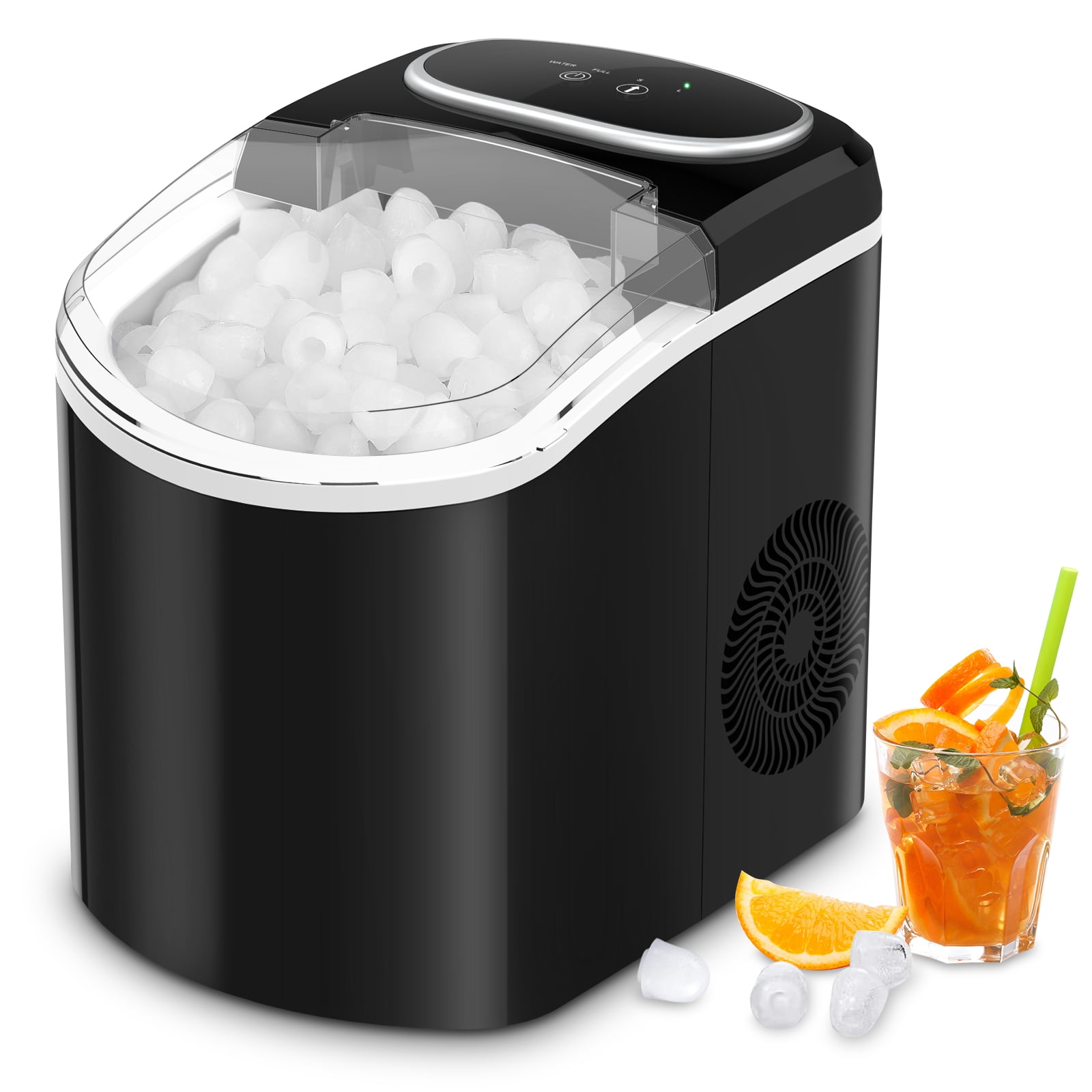 Tavata Portable Automatic Ice Maker Machine with Self-clean Function for Countertop Black 9 Ice Cubes ready in 8 Minutes,Makes 26 lbs of Ice per 24 hours,with See-through Lid,LED Lights 