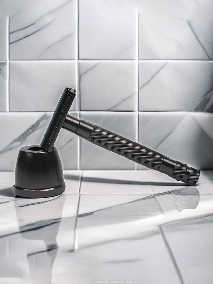 Waysh Classic Double Edge Safety Razor Gift Set for Men with Knurled Non-Slip Handle, Includes Stand & 20 Blades, Gunmetal Grey