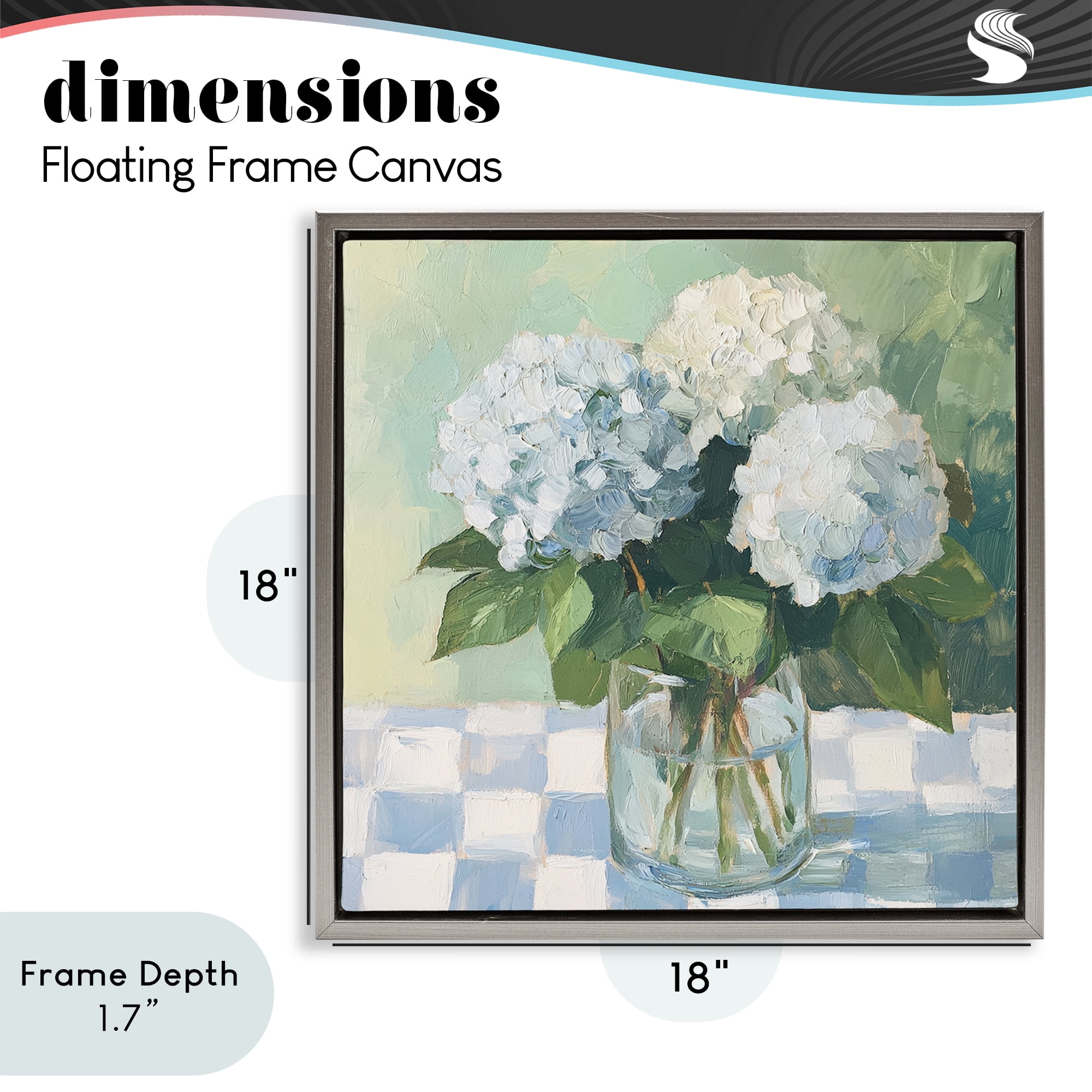 Stupell Industries Hydrangea Picnic on Checkered Gray Framed Floater Canvas Wall Art, design by Petal Prints Design