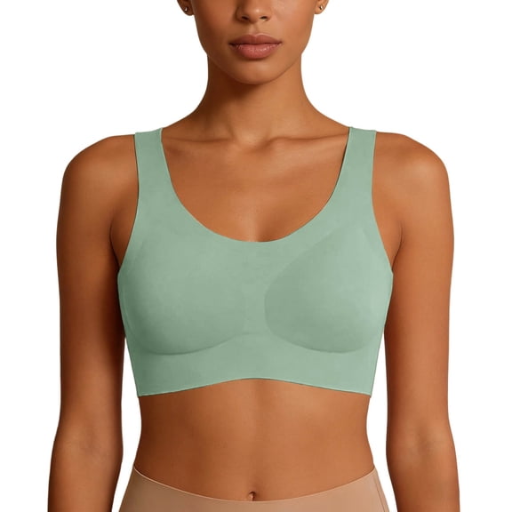 Wang6 Womens Wireless Seamless Minimizer Bras No Underwire Push up Sports Bras Crew Neck Comfort Bralettes T Shirt Bra Light Green XL