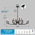 thumbnail image 5 of 35" Wide Matte Black Rustic Industrial Chandelier, 12-Lights Farmhouse Pendant Light Adjustable Chain, for Living Room Foyer, Bedroom，Dining Room, Kitchen Island (Bulbs not Included), 5 of 6