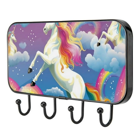 

Rainbow Unicorn Cartoon Self Adhesive Towel Coat Wood Iron Hooks for Home Keys Door Outdoor Home Improvement Utility Hook