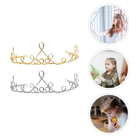 LOLIPPYY 2Pcs Handwoven Silver Crown Headdress DIY Vintage Tiara Decor for Banquet Celebrations and Performances