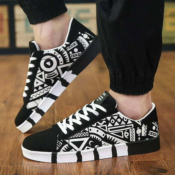 Men s Fashion Casual Lace Up Colorfor Canvas Sport Shoes Sneakers Graffiti Shoes
