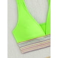 thumbnail image 5 of Women Tummy Control Swimsuits Color Block Two Piece Drawstring Bathing Suit Fluorescent Green L, 5 of 7