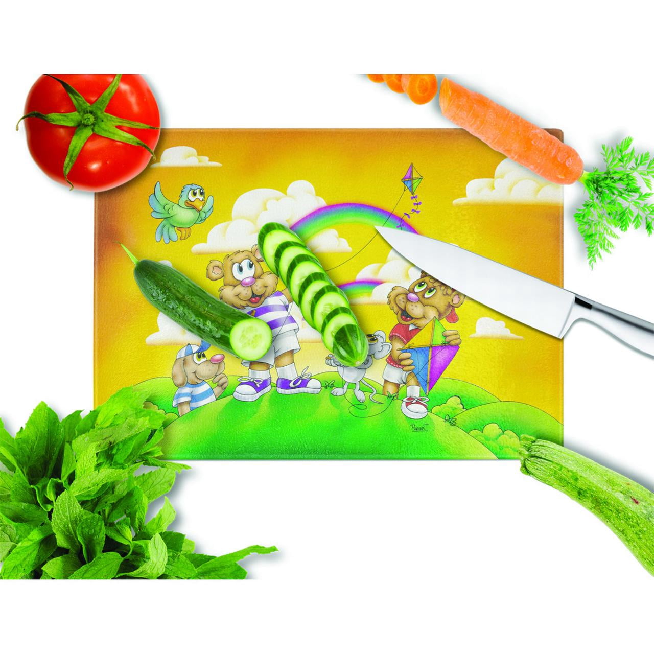 Bears Flying a Kite Glass Cutting Board Large
