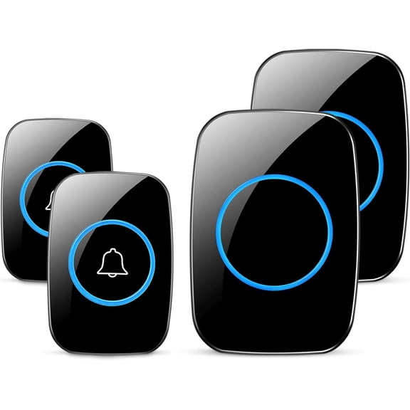 Wireless Doorbell, Waterproof Door Bell Kit, Distinguish Front and Rear Doors, Over 1000 feet Ran and 60 Chime, 5 Levels Volume and LED Flash, for Home Office Classroom