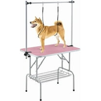 Beran7 36'' Pet Grooming Table for Dogs Adjustable Height Portable Trimming Table Drying Table w/Arm/Noose/Mesh Tray Maximum Capacity Up to 265Lb, Pink