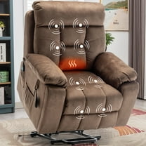 SYNGAR Large Power Lift Recliner Chair with Massage and Heat for Elderly, Overstuffed Wide Recliners Electric with Remote Control and Hidden Holders, Side Pockets, Brown