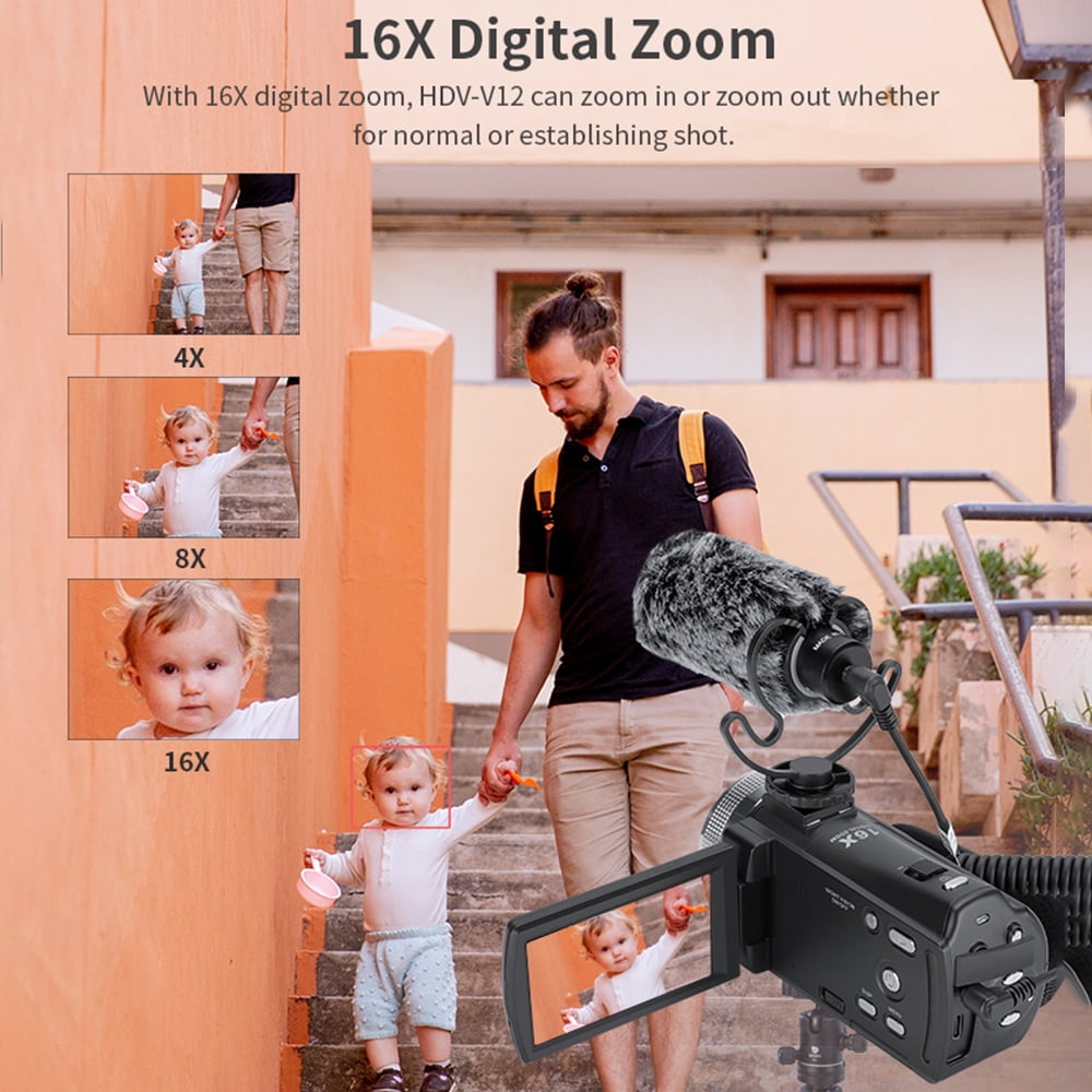 Andoer V12 1080P Full HD Portable Video Camera Camcorder with 16X Digital Zoom, 3.0 Inch Rotatable LCD Screen, Up to 30 Mega Pixels, Night Vision, Face Detection and Beautification Features