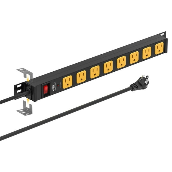 CRST Mountable Long Power Strip, 8-Outlet 2100 Joules Heavy Duty Surge Protector, Slim Metal Power Bar with 6ft 14AWG Cord for Wall Mount, Under Desk, Garage, Workshop, and Office, ETL Listed
