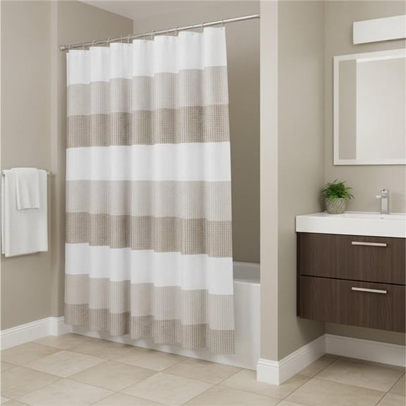 HomeRoots 484077 72 in. White & Taupe Striped Shower Curtain