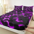 thumbnail image 3 of Manfei Blue Hexagon Honeycomb Bed Sheets,Modern Geometric Aesthetic King Sheets,Purple Black Geometric Sheet Set For Teens,Microfiber Bedroom Decor,4-Piece, 3 of 7