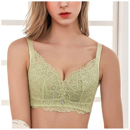 

Holiday Savings! Women s Plus Size Floral Lace Bra No Steel Ring Push Up Underwear Vest-Style Sleep Bra Green