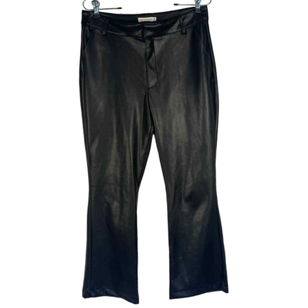 Avec Les Filles BLACK Women's Faux Leather Flare Crop Pants, US Medium