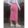 thumbnail image 2 of Womens Pink High-Waist Slim Fit Denim Midi Skirt With Side Split, 2 of 8
