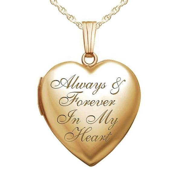 PicturesOnGold.com 14k Yellow Gold Filled Always & Forever In My Heart Photo Locket - 3/4 inch x 3/4 inch - Includes 18 inch