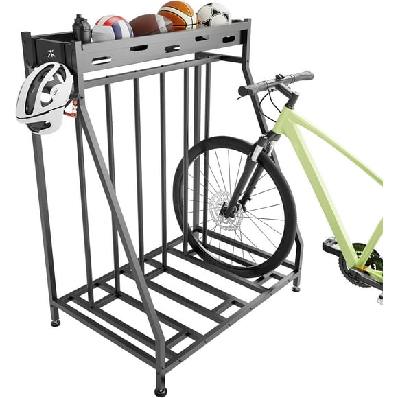 3 Bike Stand Steady Bike Rack Garage with Baskets Storage Indoor Bike Storage Rack Metal Floor Station for Parking Suitable for Mountain, Hybrid, Adult and Kids Bikes