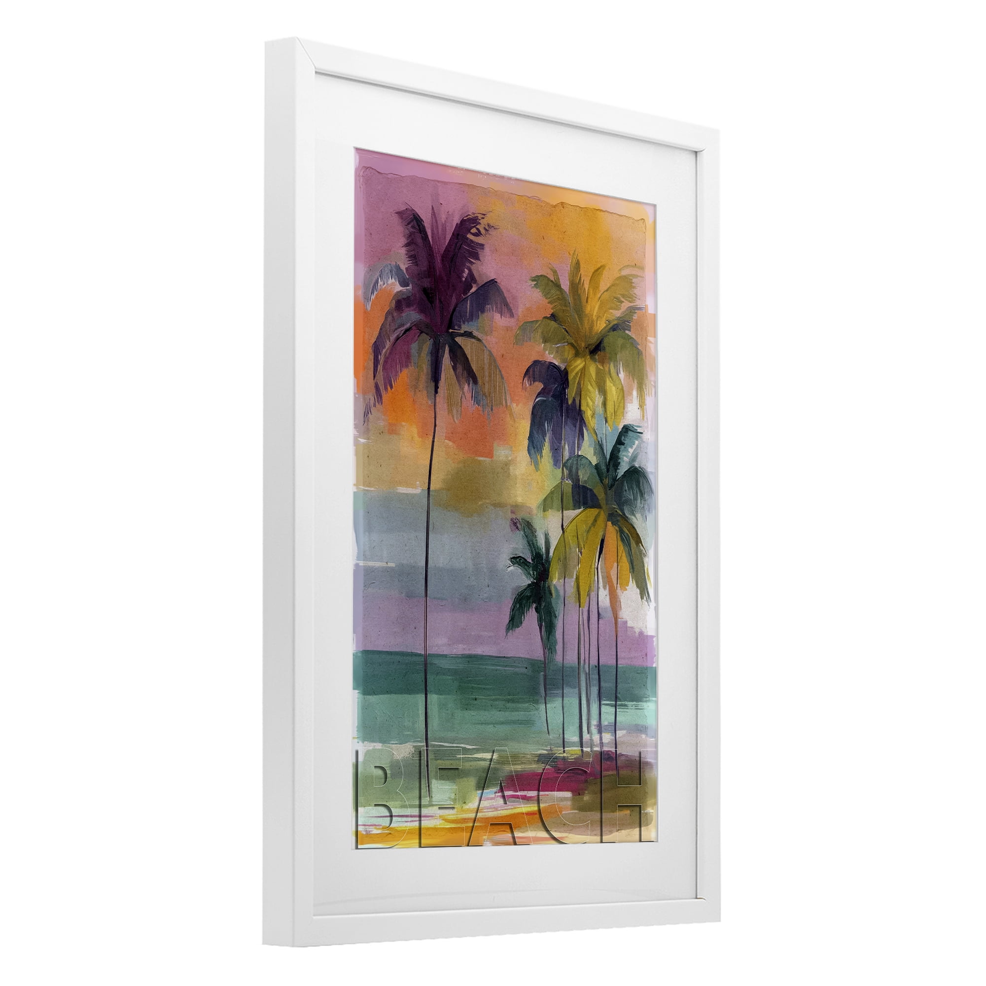 Stupell Industries Crayon Beach at Sunset White Framed Print Under Glass, design by Annabelle Hall