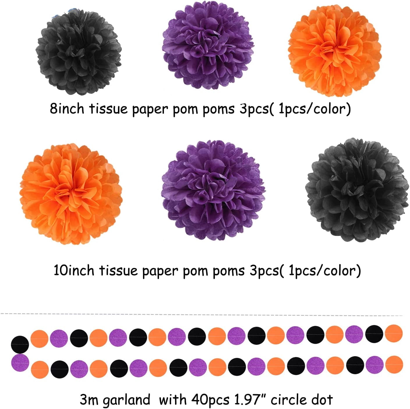 Black Purple Orange Halloween Party-Decorations - 23pcs Tissue Pom Poms Streamers,Tassel Garland Banner,Graduation 2025 Birthday Wedding Baby Bridal Shower Decor Bunting