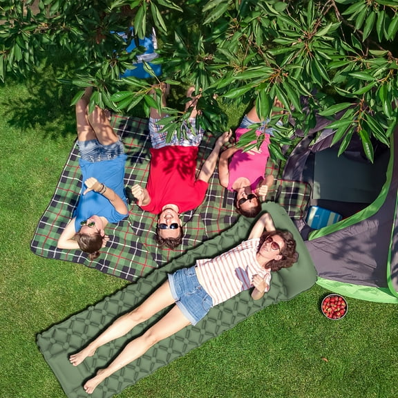 40D Nylon Inflating Sleeping Pad with Storage Bag for Travel TPU Coating Built In Foot Pump Inflatable Air Mattress Sleeping Mat for Camping