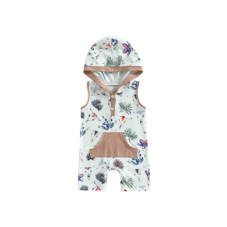 

Coduop Newborn Baby Bodysuit Rompers Summer Sleeveless Hooded Jumpsuit Playsuit for Infants