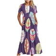 thumbnail image 1 of Robe d'Été pour Femmes 2024 Mode Grande Taille Manches Courtes Col Rond Ample Dégradé Couleur Longue Robe 50 % de Réduction Liquidation!, 1 of 4