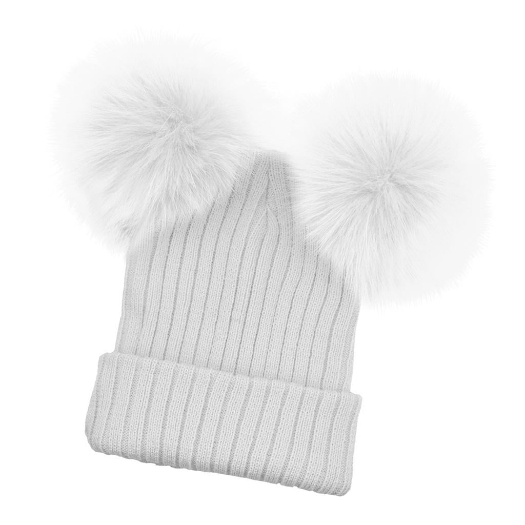 Mom&Newborn Baby Boy Girls Winter Warm Double Fur Pom Bobble Knit Beanie Hat Cap 