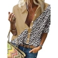 thumbnail image 1 of Gvmfive Women's Leopard Print Stitching Buttons Down Lapel Neck Long Sleeve Shirt Blouse, 1 of 4