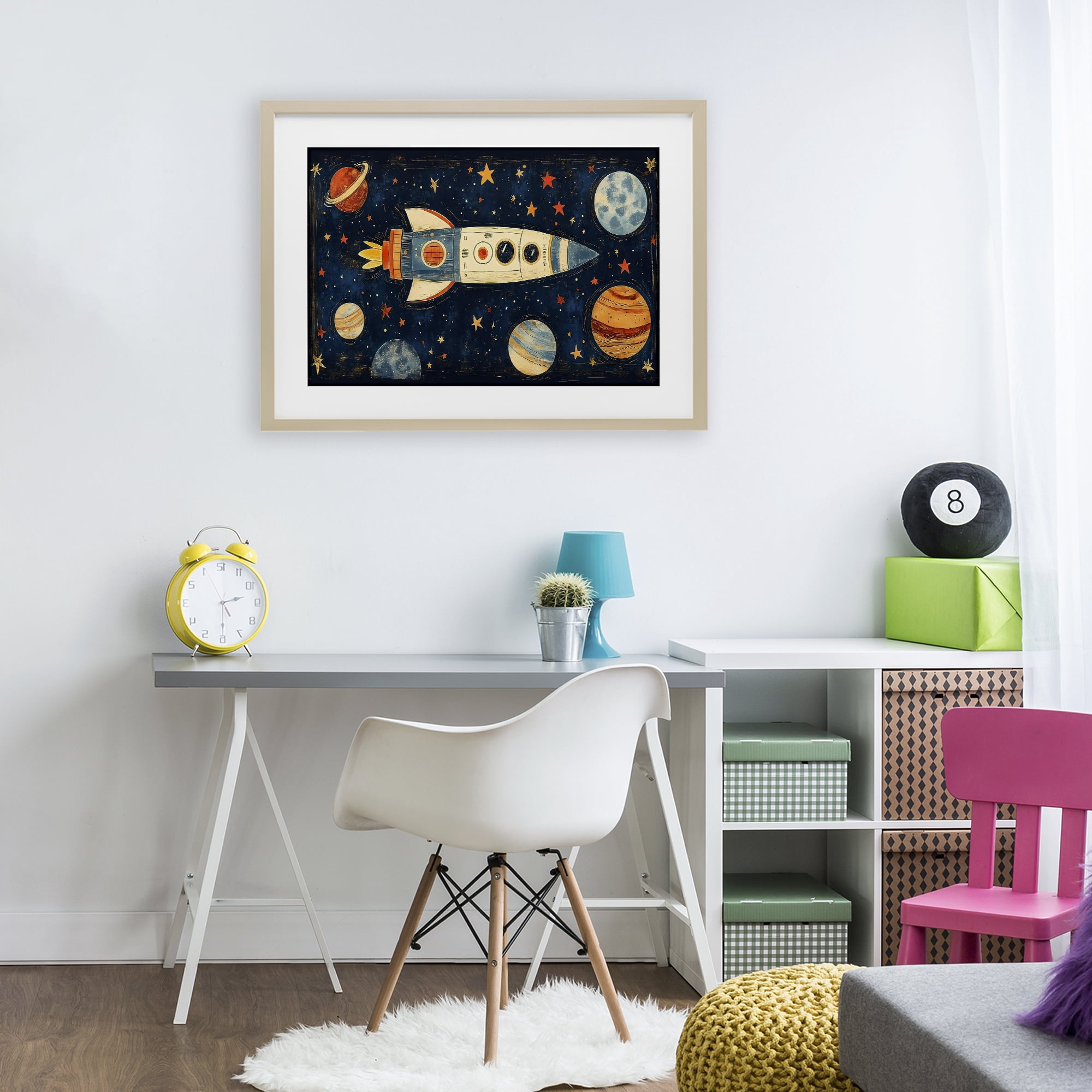 Stupell Industries Retro Rocket & Planets Birch Framed Print Under Glass, design by Creative Studio